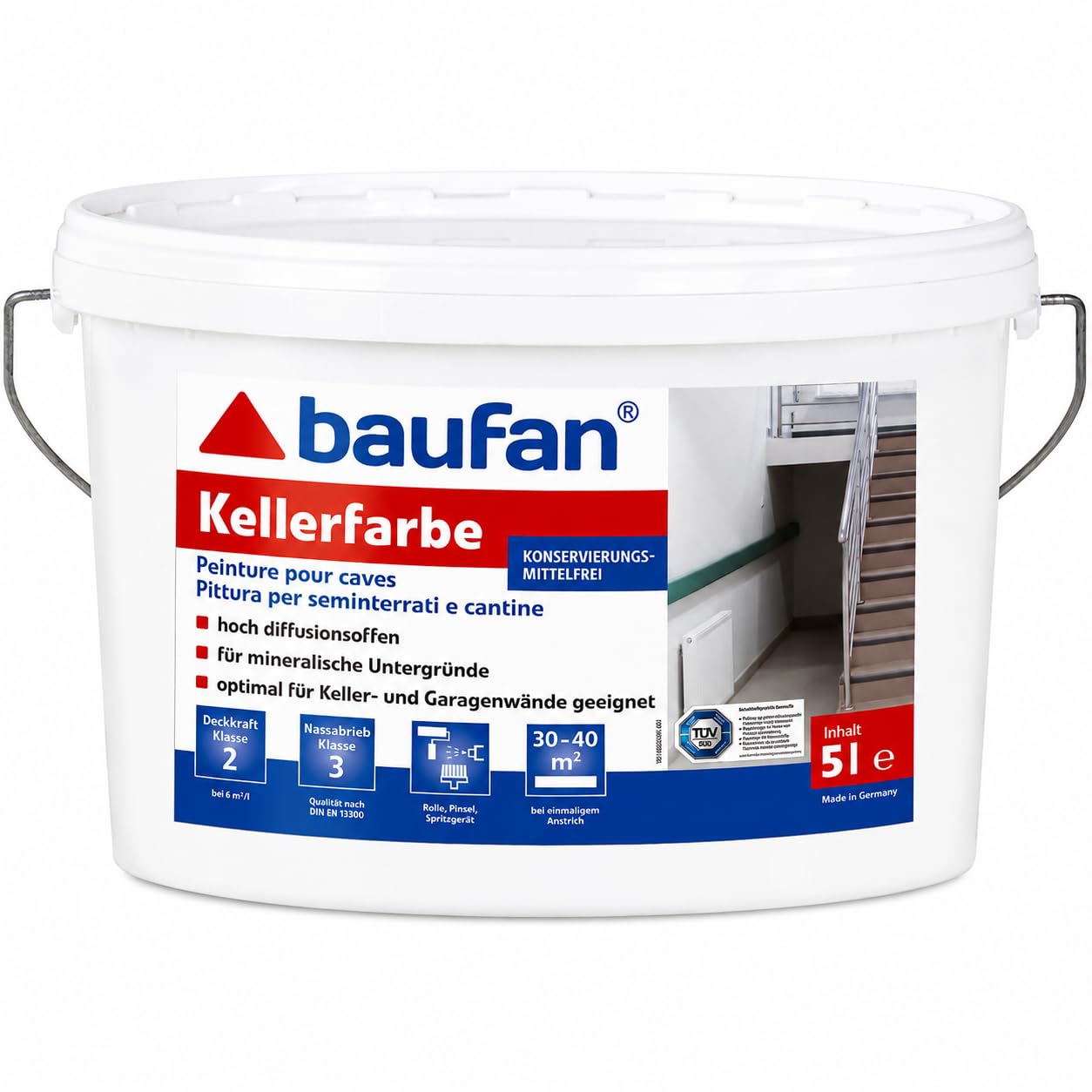 Baufan Peinture blanche pour caves 5 L, peinture d'intérieur pour caves et garages, sans conservateurs