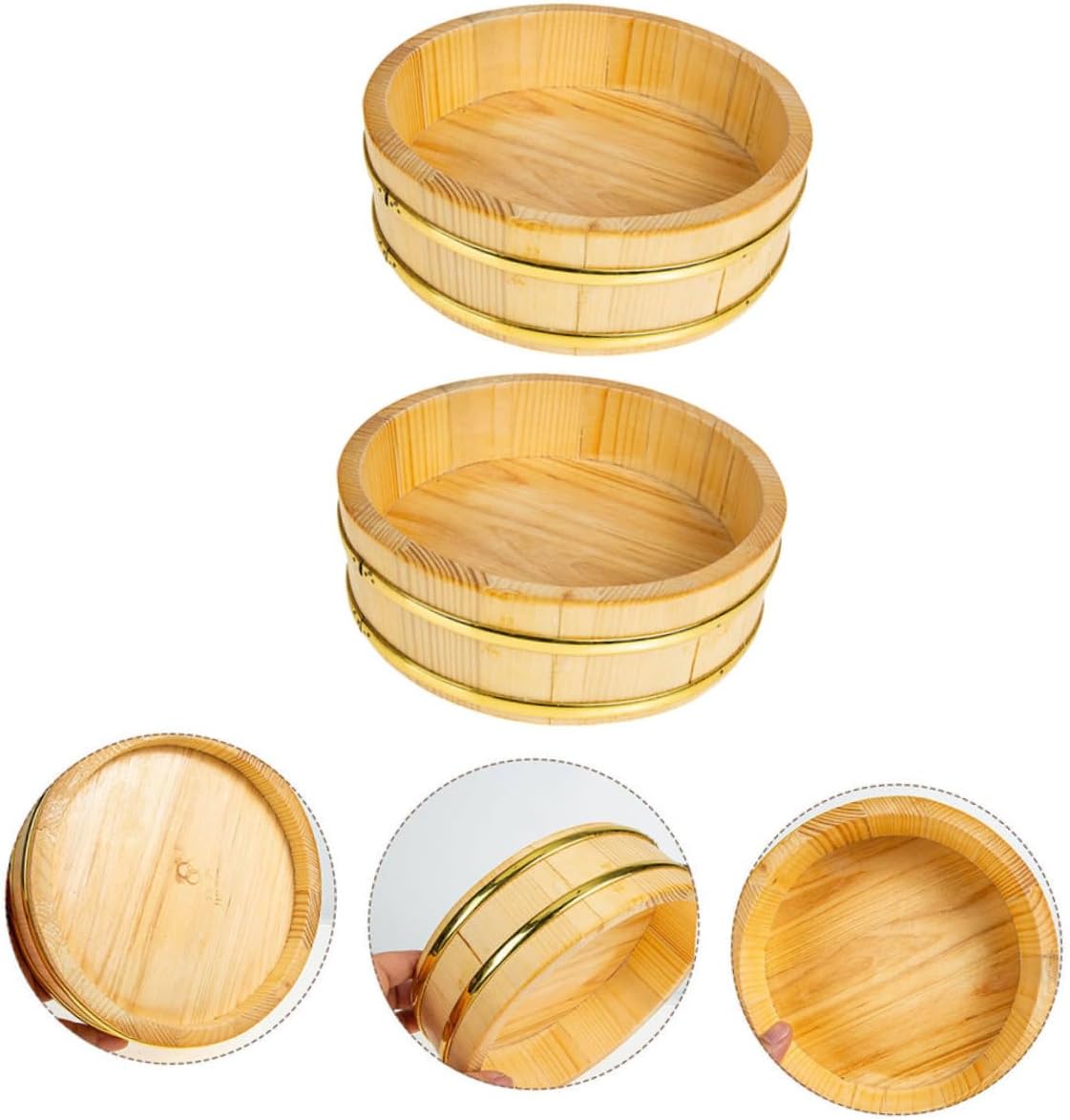 KICHOUSE 2pcs Wooden Sushi Rice Bowls Capacity Mixing Tub for Sushi Rice and Food Storage Simple Design and Lightweight Container for Home Use
