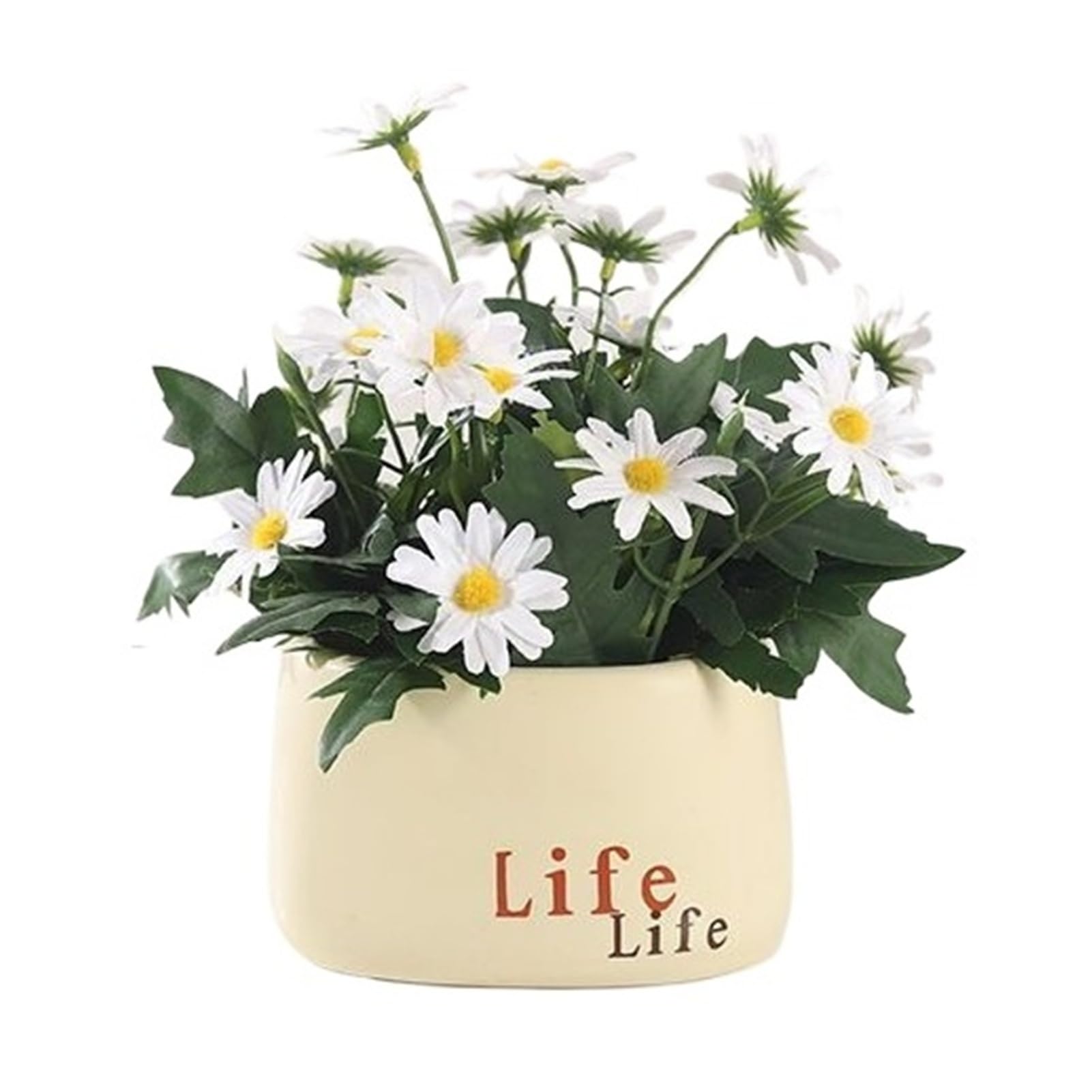 FORVEXILLA Artificial Sunflower Arrangement Ceramic Pot Fake Floral Ornament Decor Greenery