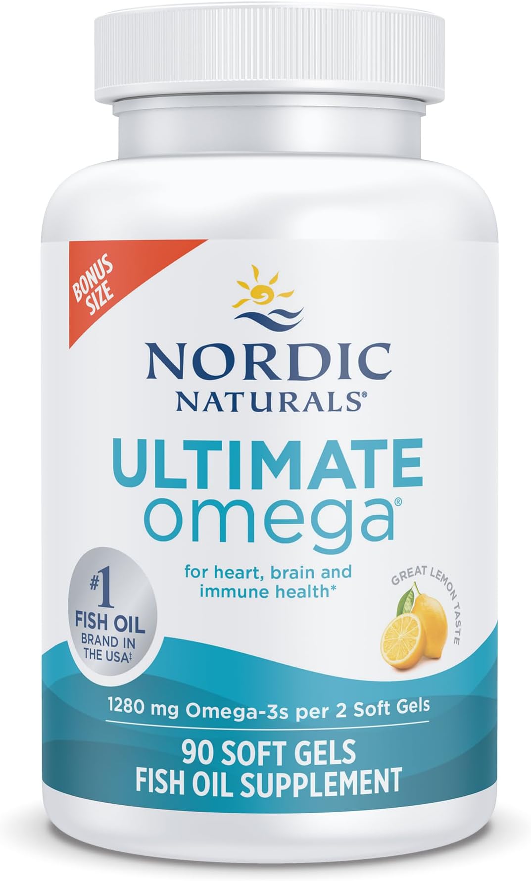 Ultimate Omega, 1280mg Omega-3 Fish Oil, Lemon - 90 Count