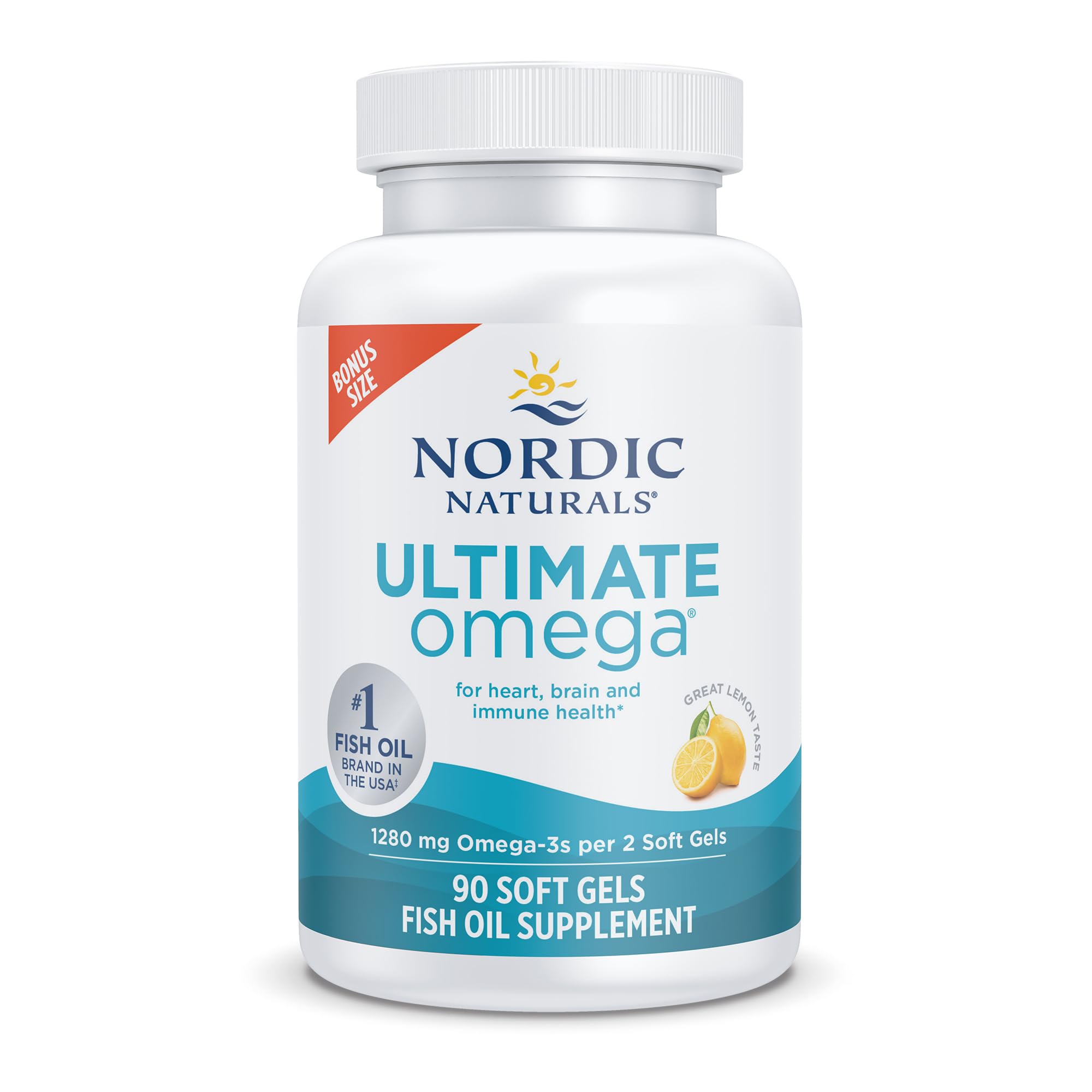 Nordic Naturals Ultimate Omega, 1280mg Omega-3 Fish Oil, Lemon - 90 Count Lemon 90 Count (Pack of 1)
