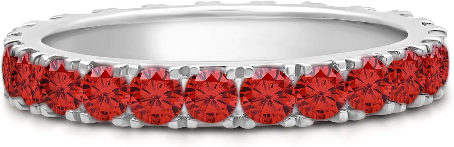 Jewelili Sterling Sliver 2.5 MM Garnet Cubic Zirconia Half Eternity Promise Wedding Band Size 7