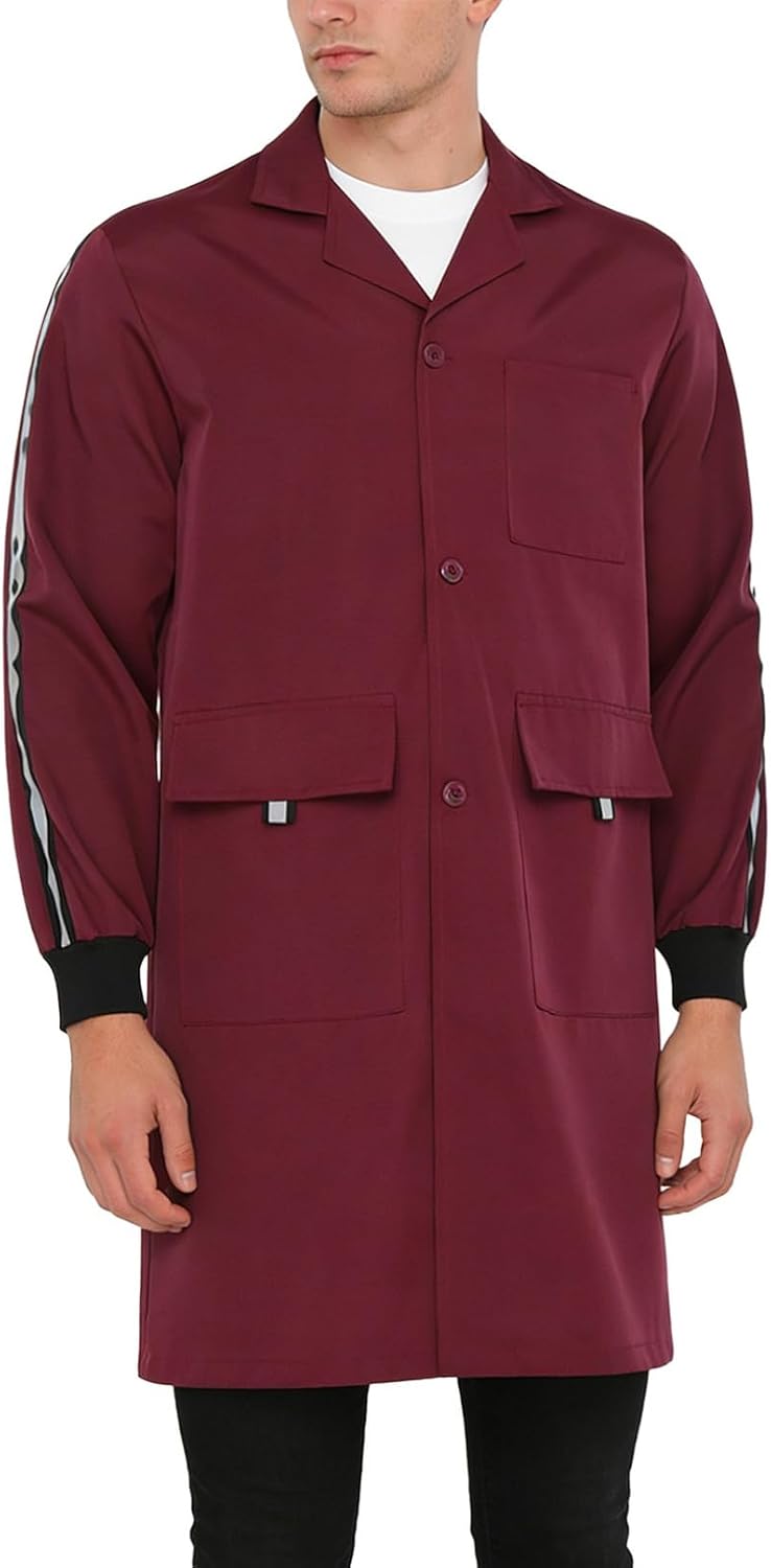Agoky Unisex Long Work Coat for Men Wear-resistant Long Sleeve Mechanical Workwear Lab Coat Jackets