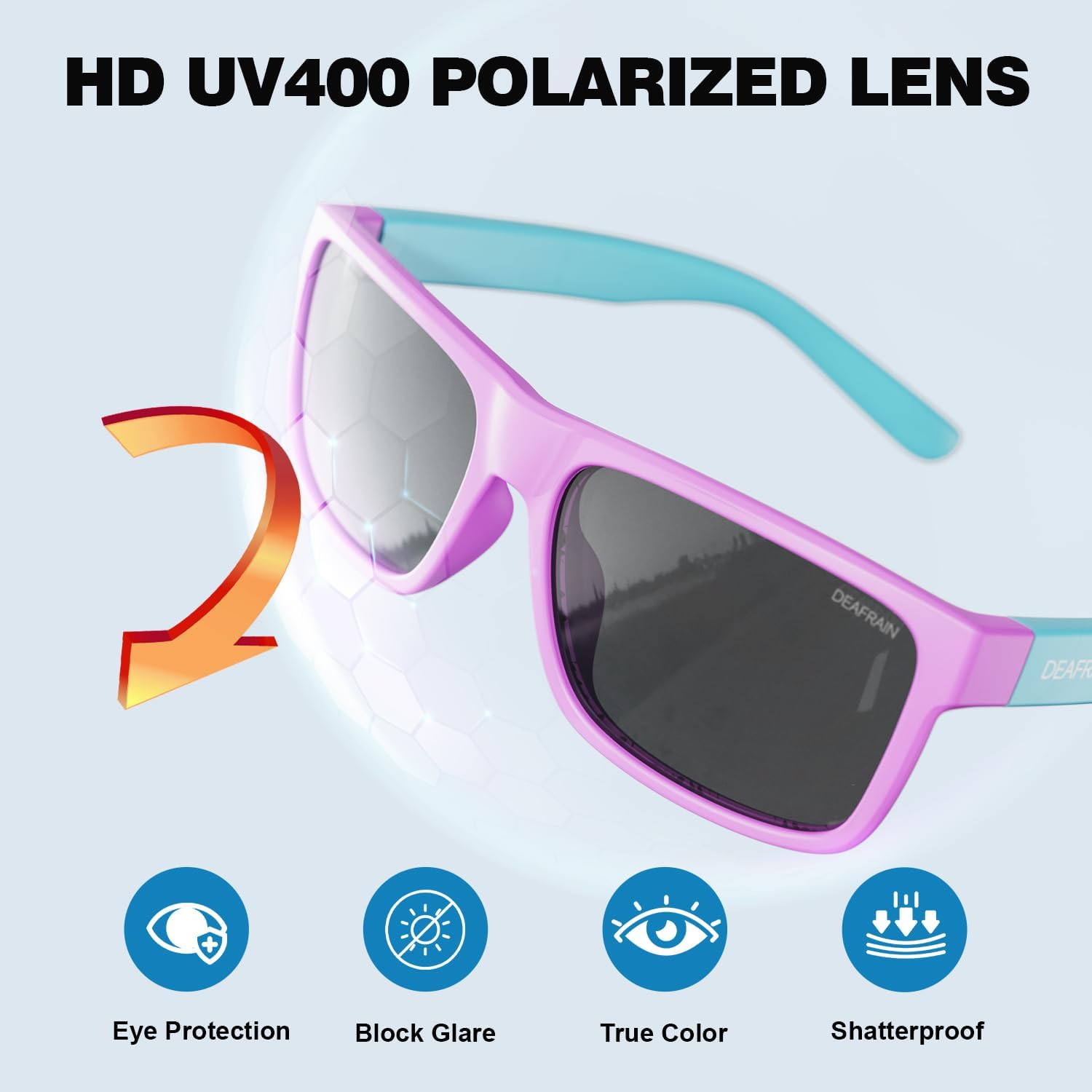 DEAFRAIN 2 Pack Kids Sunglasses Polarized for Boys Girls Sport Cycling Baseball Running Beach Glasses for Age 5-13