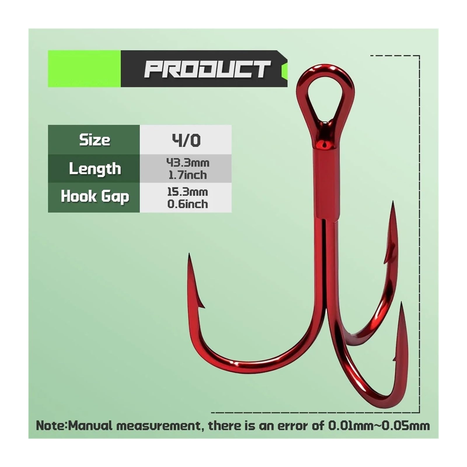 Générique Hameçons triples en Acier au Carbone, 25 pièces, Triple hameçon Rouge for la pêche Eau Douce et salée, Carpe, Bar, Truite, barbelé