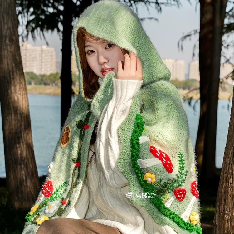DIY Floral Cape Crochet Kit – Handmade Flower Lace Shawl Making Set with Video Tutorial, Beginner-Friendly Knitting Gift for Women (Fairy Tale Forest Series) (Finished Product)