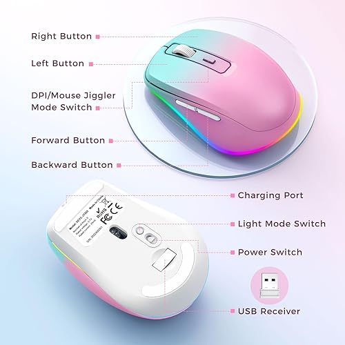 Miniatura 6 de PEIOUS Ratón inalámbrico Jiggler  Ratones inalámbricos LED con motor Jiggler de mouse integrado, mouse móvil recargable para computadora con