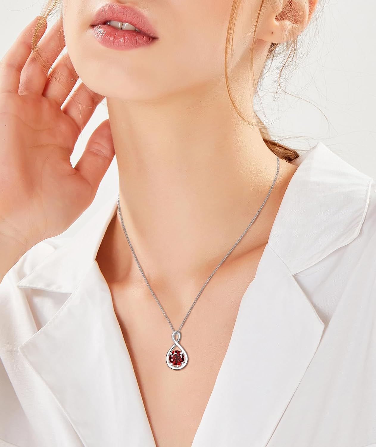 Infinity Birthstone Necklace for Women, 925 Sterling Silver Birthday Stone Pendant with Titanium Steel Chain 18", Women's Jewelry Gift for Birthday or Special Occasions - Image 4
