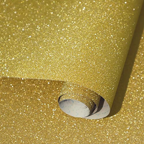 CiCiwind Self Adhesive Wallpaper 44×300CM Gold Glitter Wallpaper Peel and Stick Vinyl Contact Paper Sticky Back Plastic Removable Wallpaper for Living Room Bedroom Wall Cabinets Table Decor