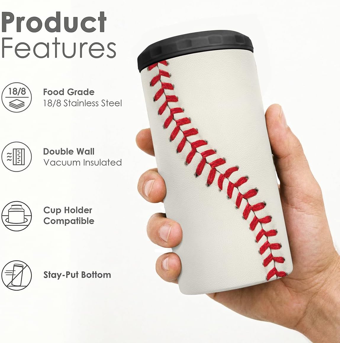 Baseball Can Cooler 12oz - Travel Mug Cups - Stainless Steel Insulated for Men Women Players - Tumbler Cans Koozie, Sport Gift for Fan Coach Lovers
