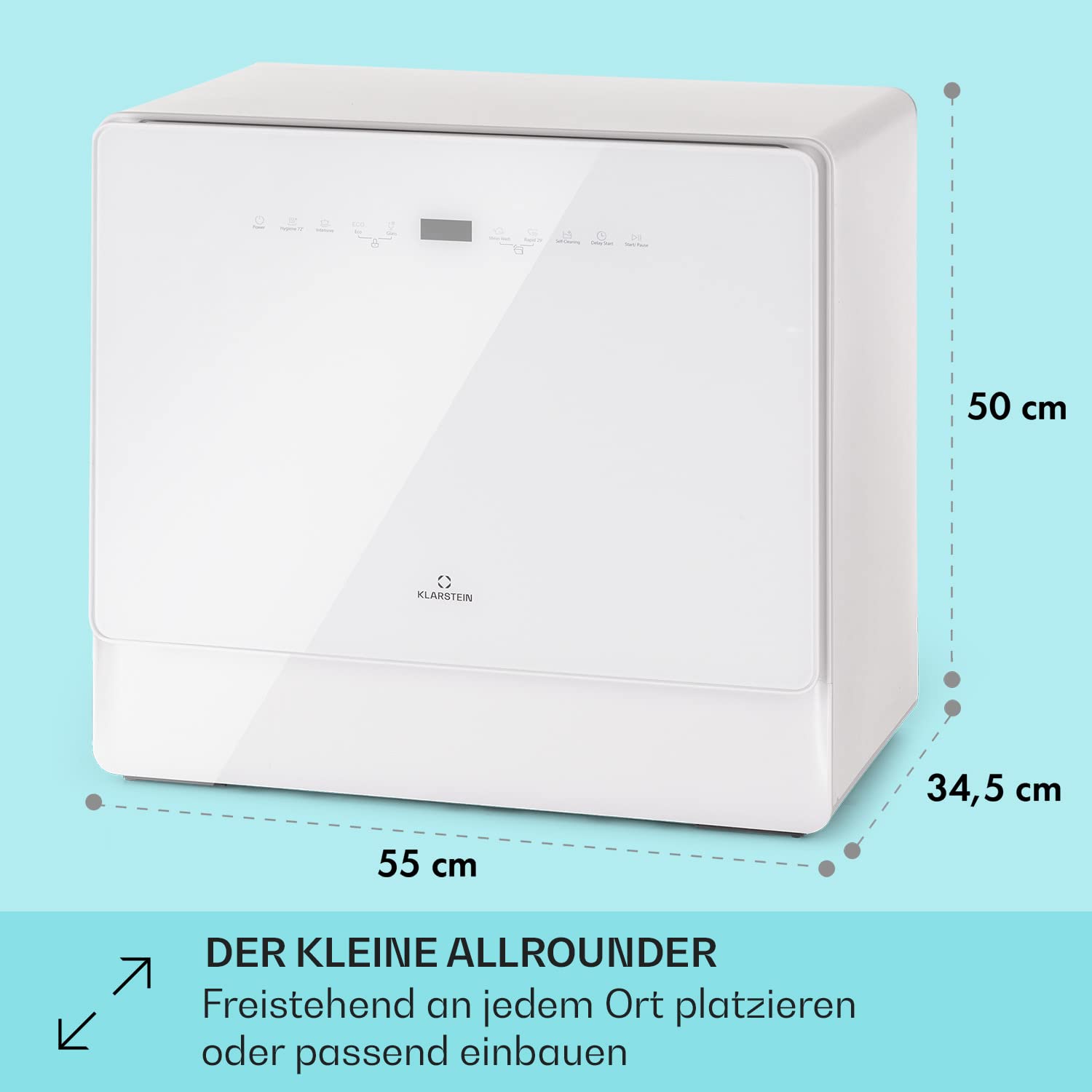 Klarstein Mini-Geschirrspüler für 5 Gedecke, 7 Spülprogramme, leiser Tisch-Geschirrspüler mit Wasseranschluss