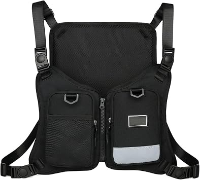 Maizoon Unisex Chest Bag Street Hip Hop Trendy Vest Sports Backpack with Phone Holder and Extra Storage Space Ideal for Cycling Night Running & Hiking Black