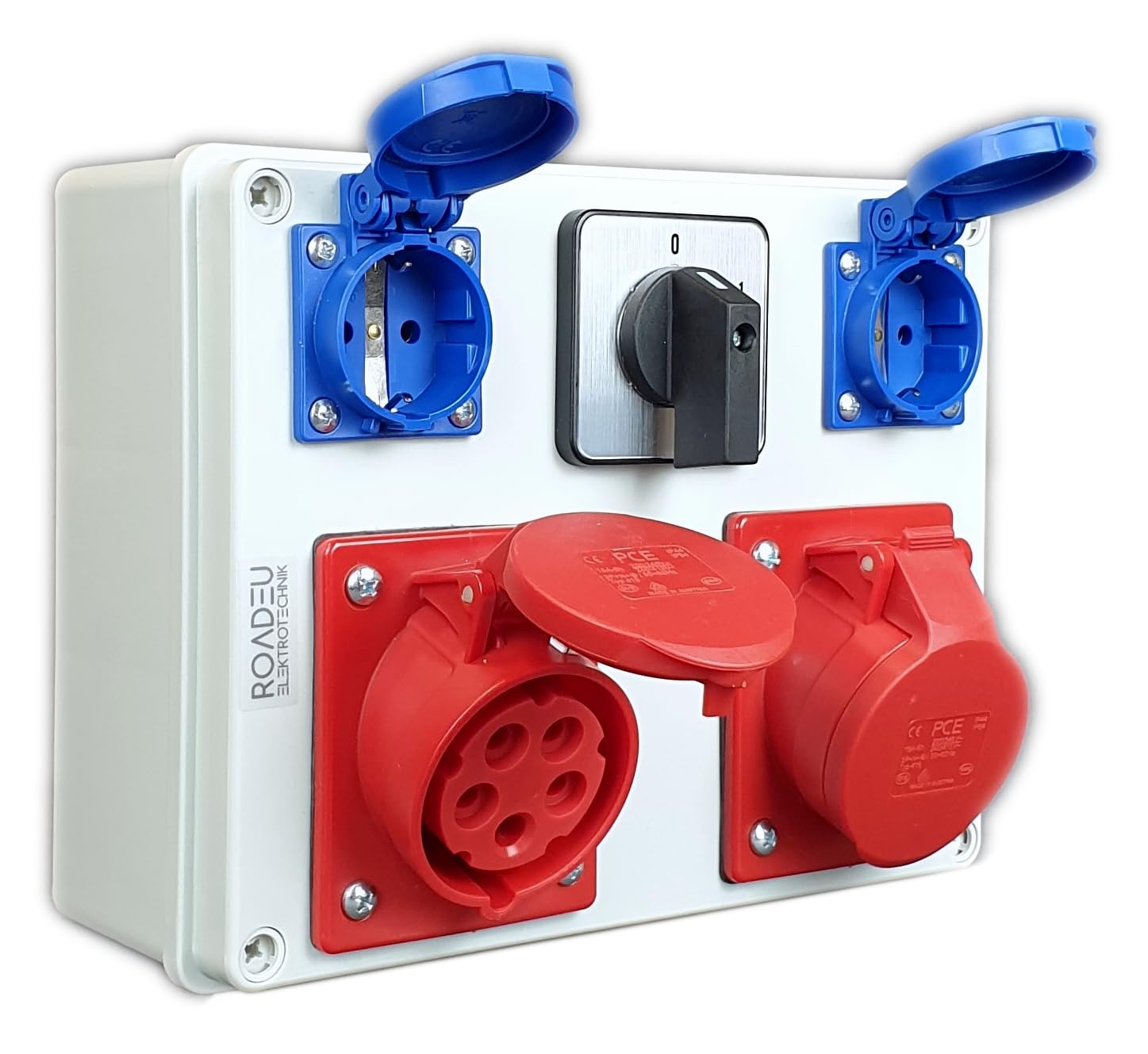 RoadEu CEE Steckdosenverteiler IP44 | 1x CEE 32A 5P + 1x CEE 16A 5P + Schuko 230V mit Hauptschalter 0-1 | Starkstrom Verteiler Aufputz, vorverdrahtet, Europäische Komponenten Dlaczego tak: