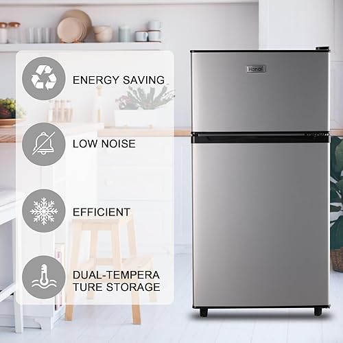 Miniatura 3 de WANAI Refrigerador compacto de 3.5 pies cúbicos, diseño de 2 puertas, termostato ajustable, estantes extraíbles ajustables, refrigerador adecuado