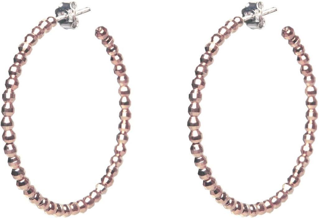 Rose Gold Plated Silver Faceted Pebbles Hoop Earrings (44mm)