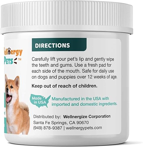 Miniatura 3 de Wellnergy Pets Toallitas dentales para perros y gatos - Fórmula sin cepillo mejora la higiene bucal y la salud refresca el aliento sabor a menta