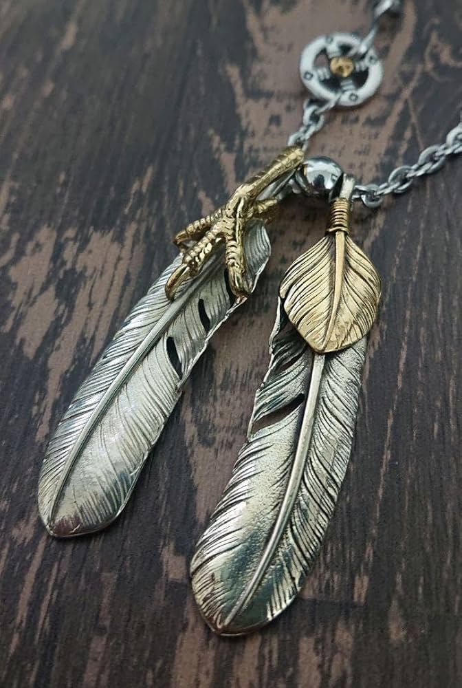 金爪特大&プレーン フェザーネックレス イーグル 角細チェーン ホイール Amazon.co.jp: 金爪特大フェザーネックレスプレーン 角細
