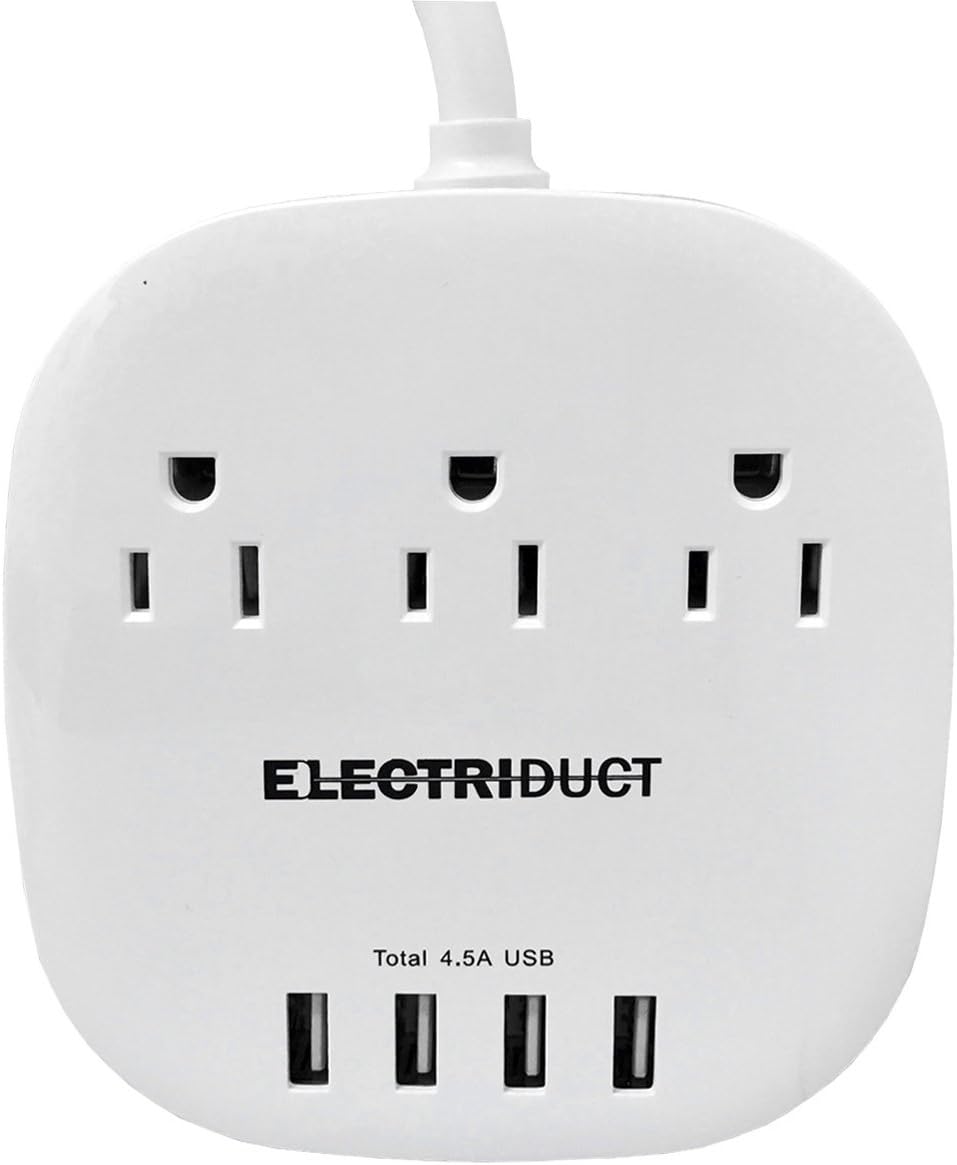 4.5A Charger with 3 AC Outlets & 4 USB Ports - 3.3FT Cord White