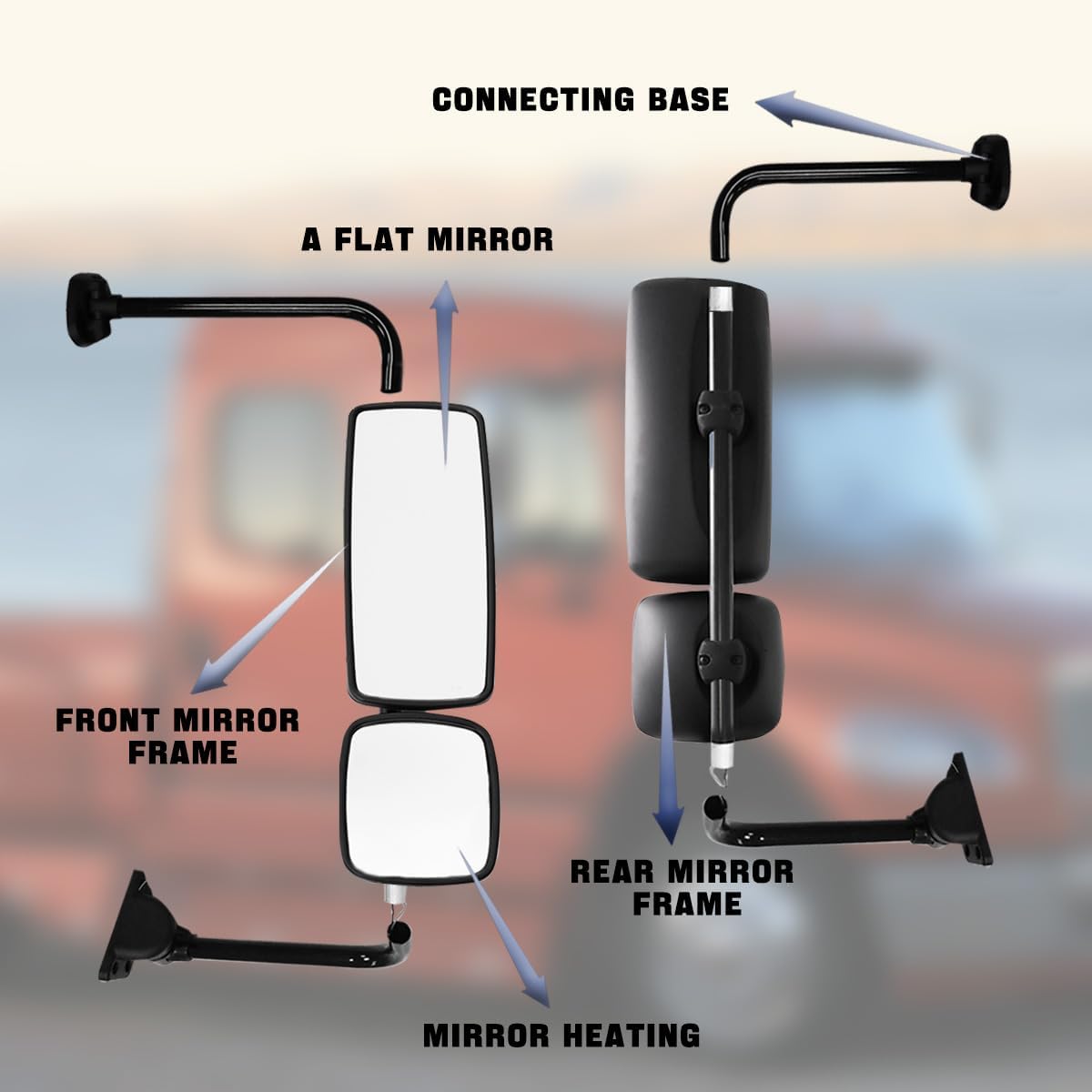 door mirror assembly for freightliner m2, door mirror with arm fit for freightliner m2 2004-2016 truck (painting (black), split body- right) split body- right painting (black)