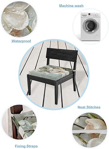 Miniatura 6 de Paquete de 4 fundas de cojín impermeables de flores retro con lazos, elegante tulipán para silla de patio al aire libre, fundas de repuesto para