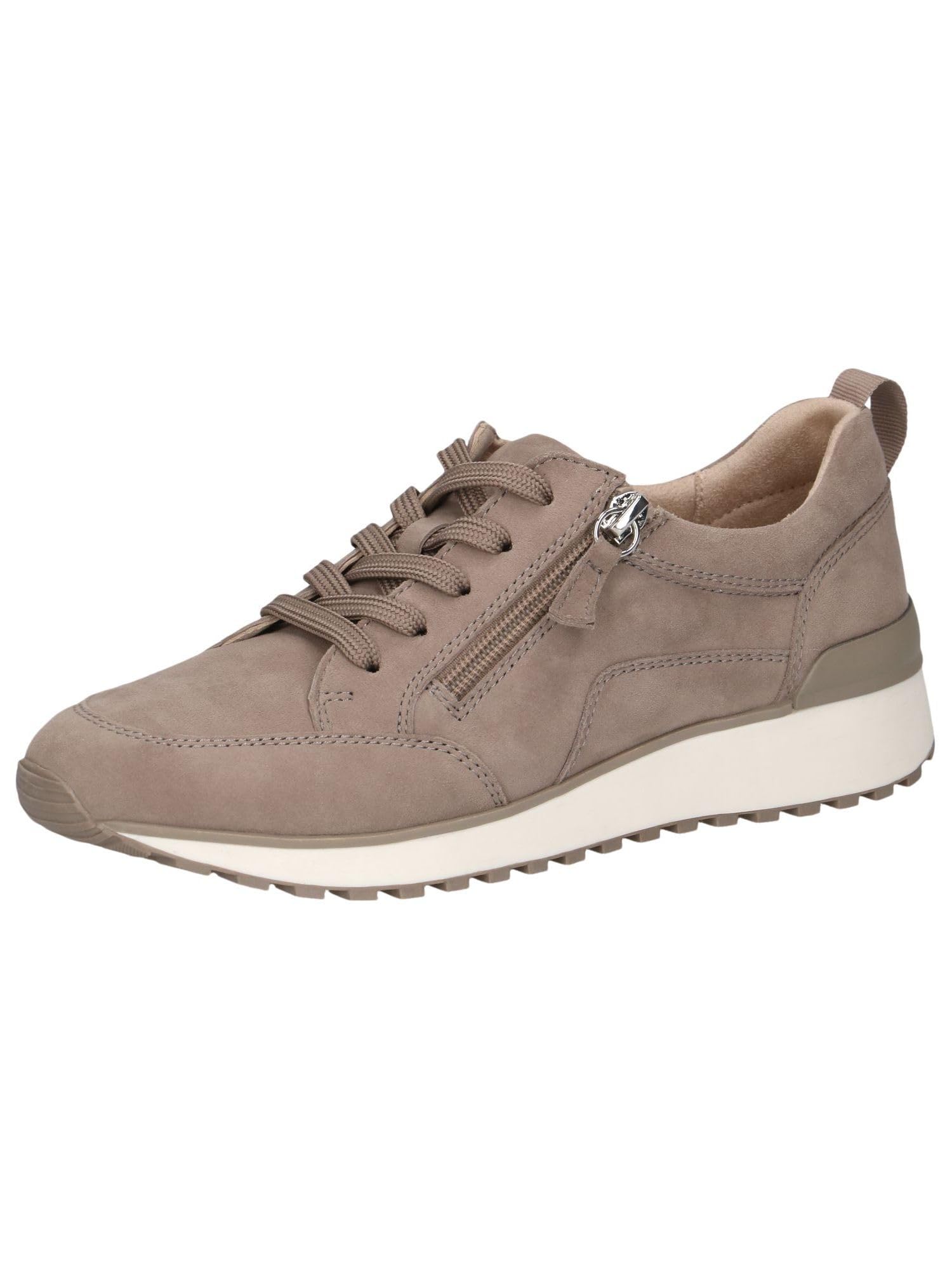 CAPRICE Women's Low-top Leather Sneakers with Zipper, Brown (Mud Suede), 5 UK