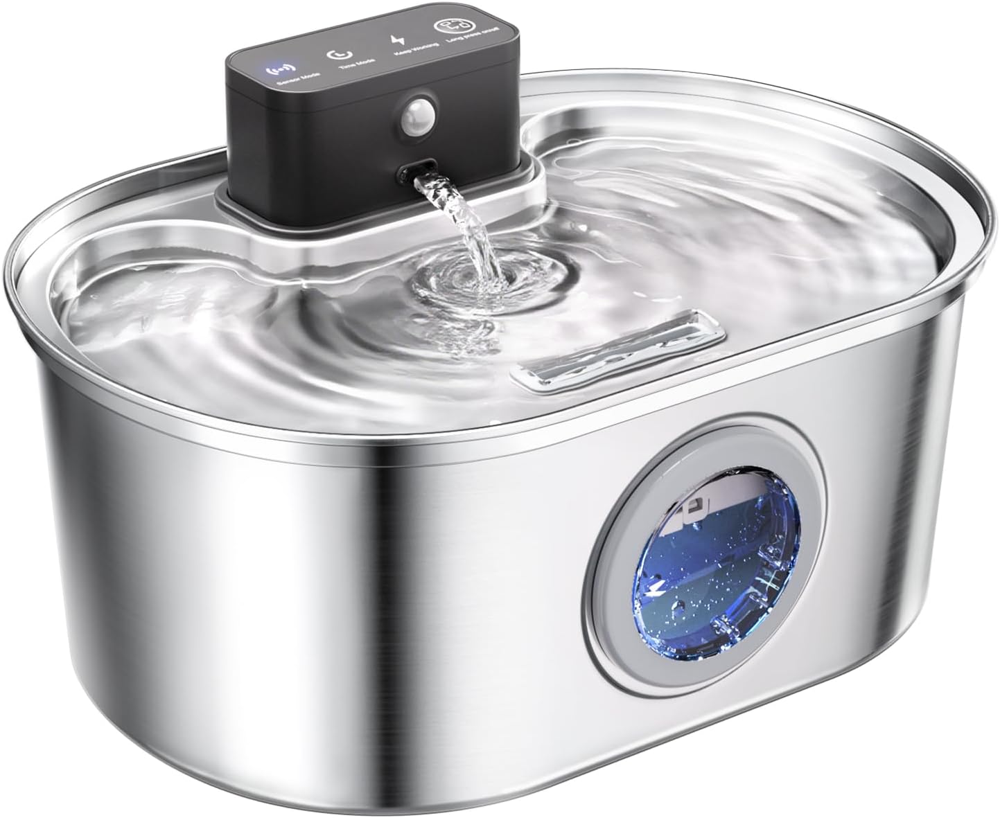 Cat Water Fountain Wireless - Stainless Steel 3.2L/108oz Cordless Pet Fountain - Battery Operated Automatic Water Dispenser for Cats Indoor, with Motion Sensor & Quiet Pump Cat Fountain + 1 Filter + 1 Sponge