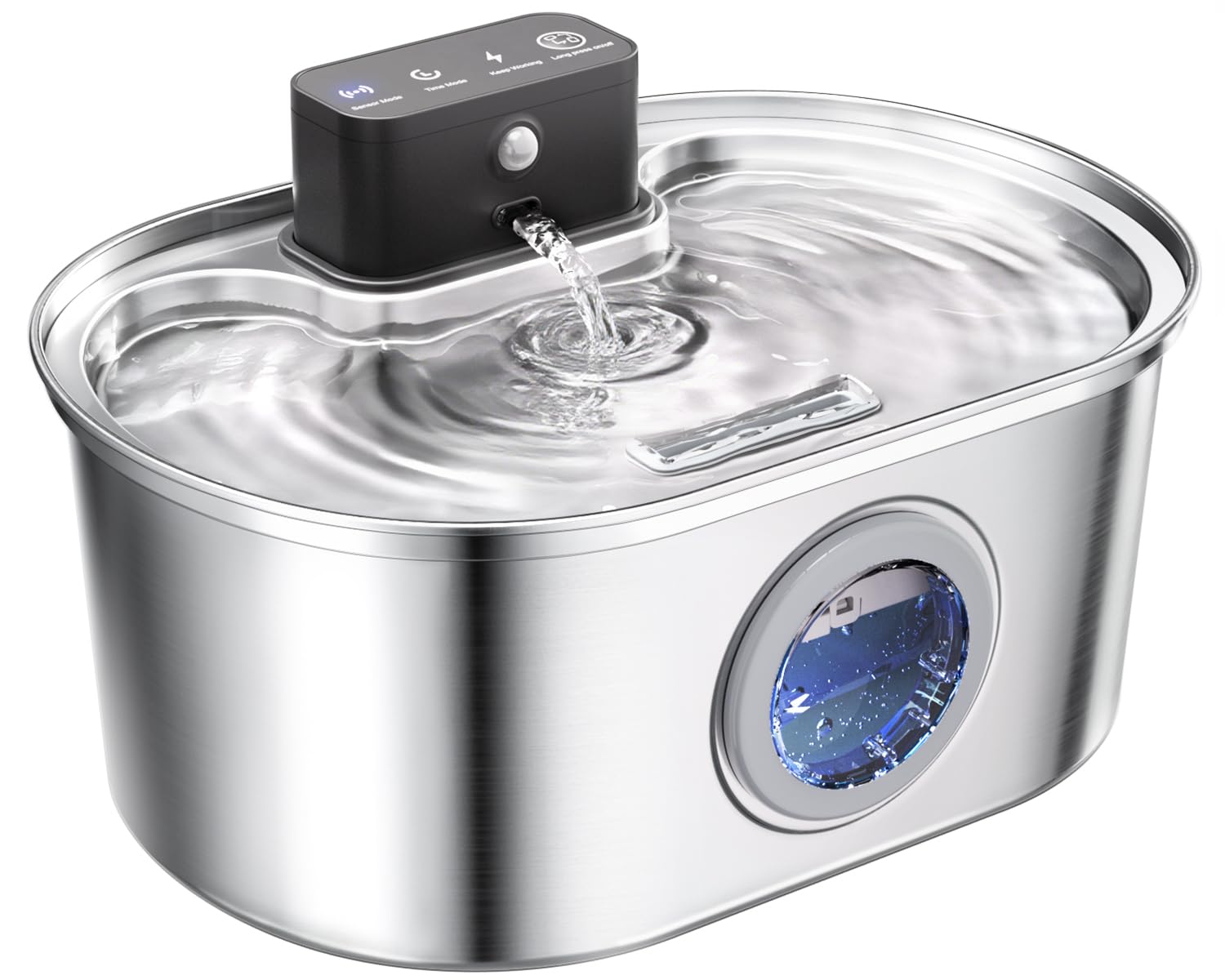 Cat Water Fountain Wireless - Stainless Steel 3.2L/108oz Cordless Pet Fountain - Battery Operated Automatic Water Dispenser for Cats Indoor, with Motion Sensor & Quiet Pump