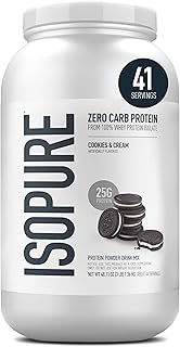 Isopure Zero Carb 100% Pure Whey Isolate Protein Powder, Lactose Free, Gluten Free, With Vitamins, Cookies & Cream, 25g Protein Per Serving, 3 Pounds, 44 Servings (Packaging May Vary)