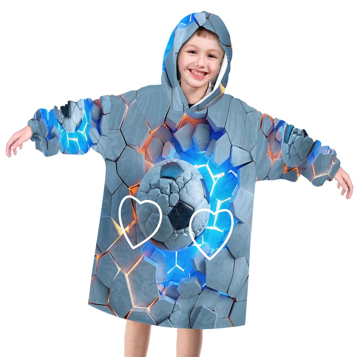 Pardick Wearable Blanket Hoodie for Kids, Retro Football Fleece Sweatshirt Blanket Oversized Blanket Sweatshirt with Pocket Flannel Warm Hooded Blanket 6-10 Year Old Girl Boy Gift, One Size