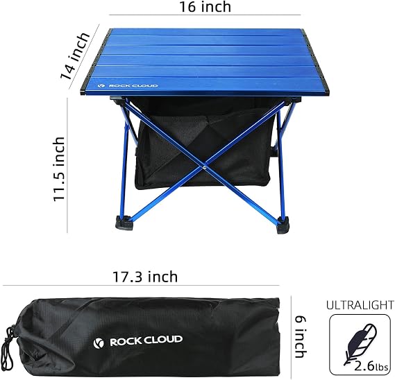 ROCK CLOUD Portable Camping Table Ultralight Aluminum Camp Table with Storage Bag Folding Beach Table for Camping Hiking Backpacking Outdoor Picnic