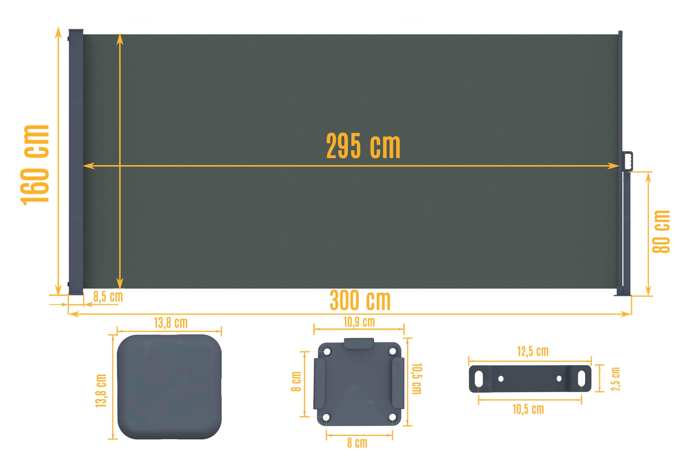 Canopée Store Latéral Extérieur 160 x 300 cm - Paravent Rétractable en Aluminium - Brise-Vue Balcon Terrasse Jardin - Gris Anthracite