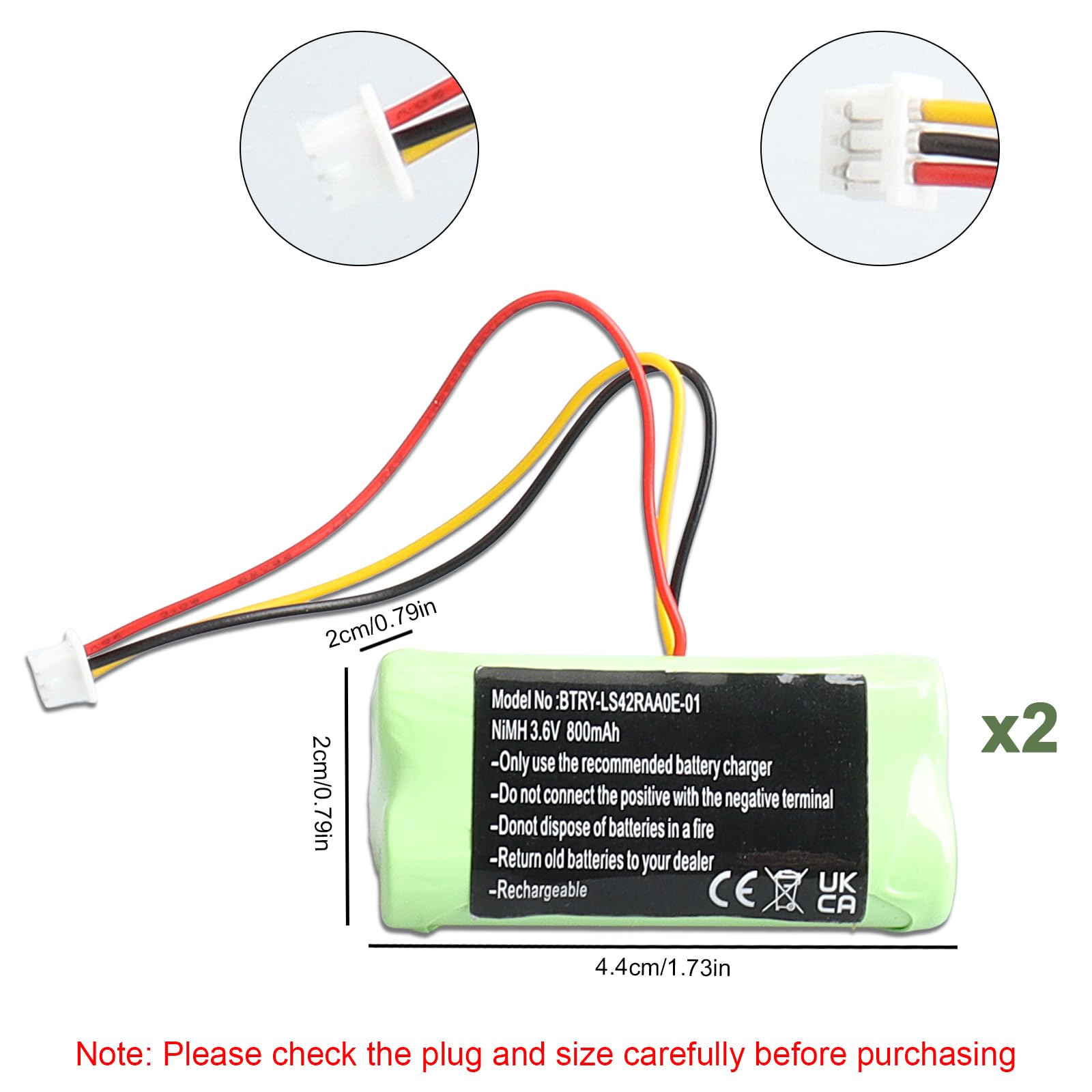 2 baterías de repuesto Ni-MH 3.6V 800mAh compatibles con Motorola Symbol LS4278, LS4278-M, LI4278, DS6878, 82-67705-01, BTRY-LS42RAAOE-01, K35466