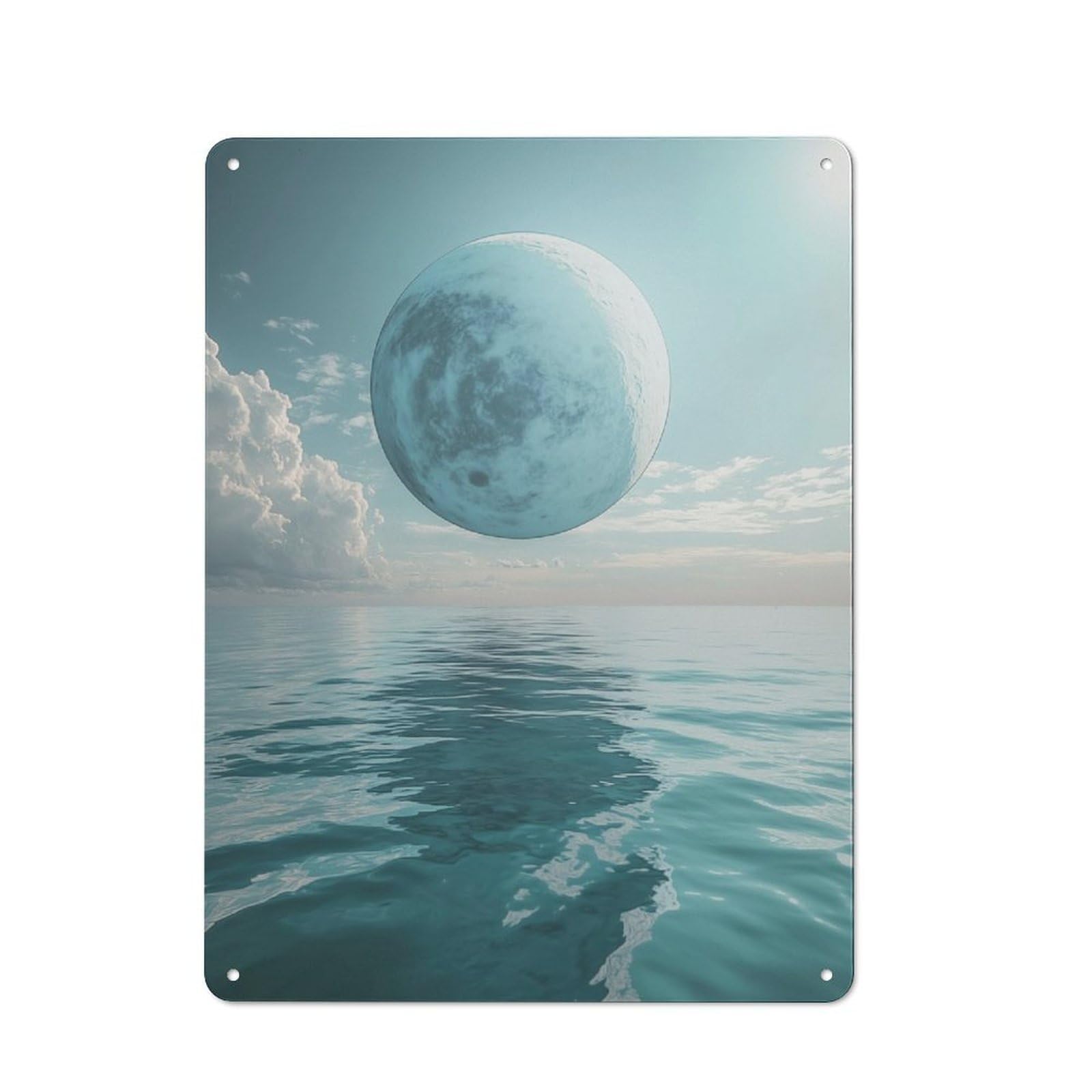 Junmoney Giant Moon Over Ocean Metal Plaque 40X30cm With For Garage Wall, Retro Decor, Housewarming Present For People Styling Garage