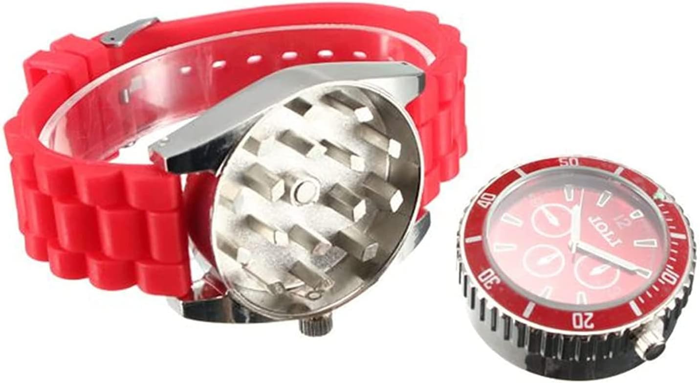 New Watch Grinder 2-In-One Herb Grinder with Watch Portable Herb Crusher Shape Watch Spice Grinder for Men and Women (Red)