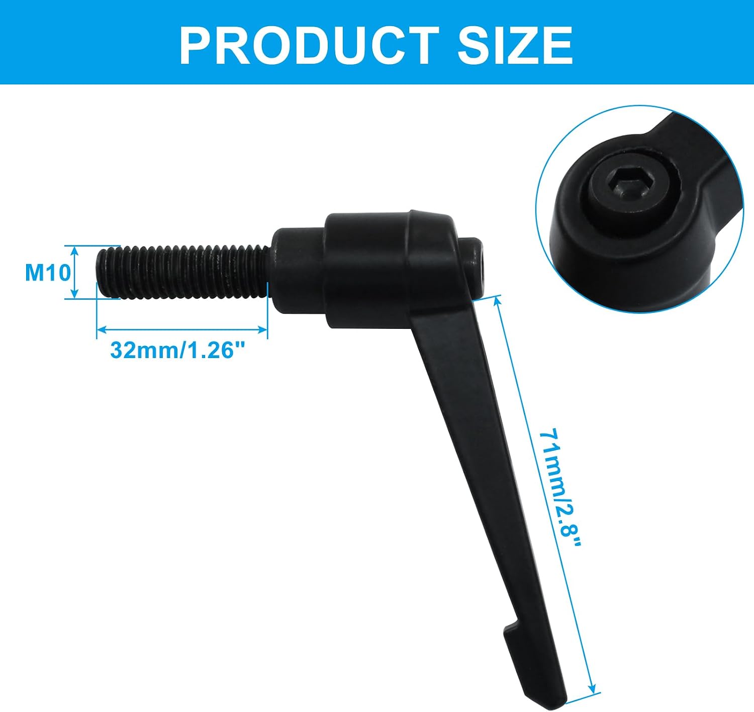 Adjustable Clamping Lever Handle M10 x 32mm Male Thread