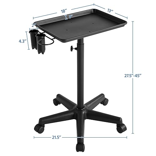 Miniatura 4 de Yaheetech Beauty Rolling - Carrito de aluminio con 5 ruedas y accesorios para baño, oficina, color negro