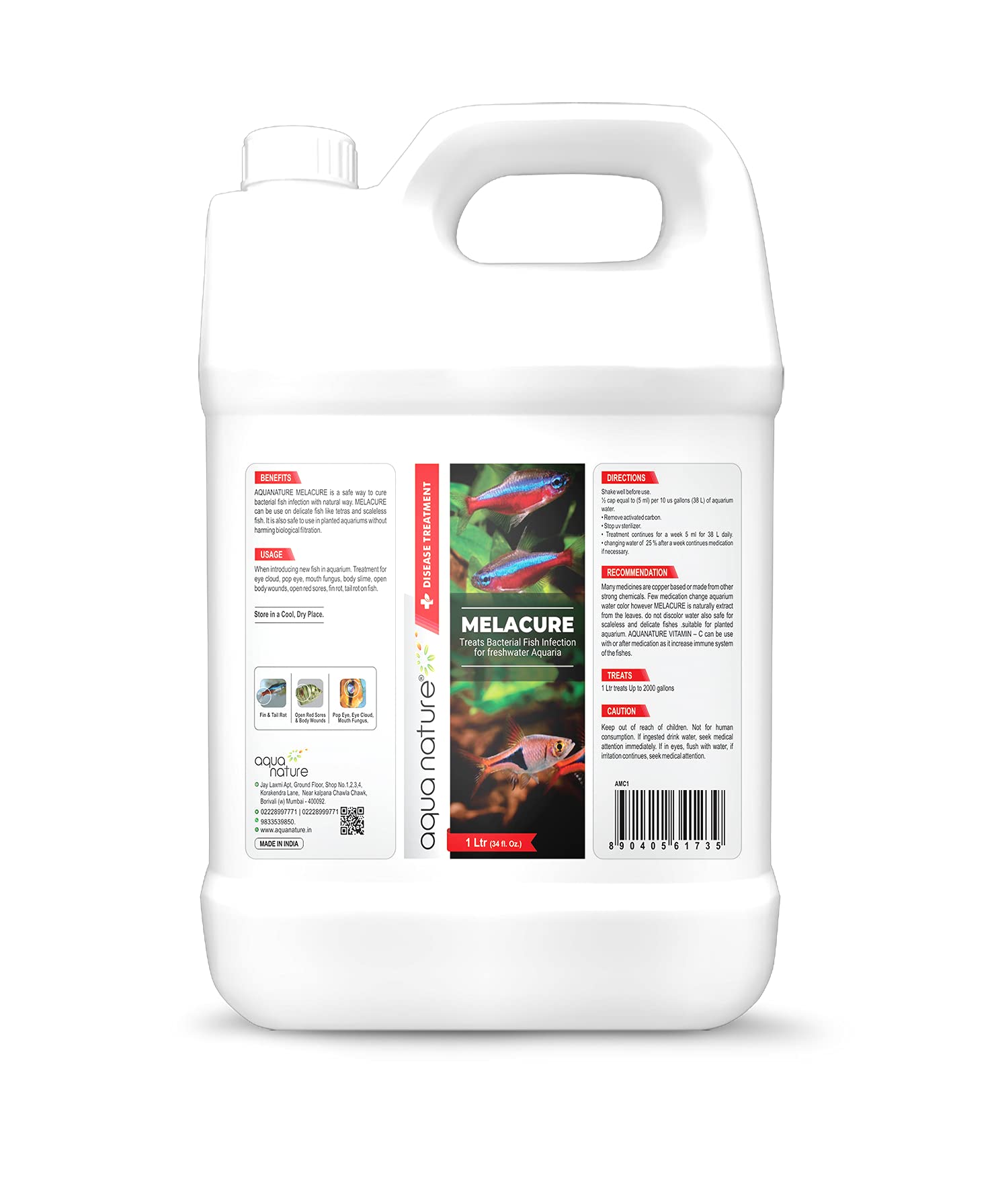 aqua nature Melacure Treats Bacterial Fish Infection for Freshwater Aquaria (1Ltr)