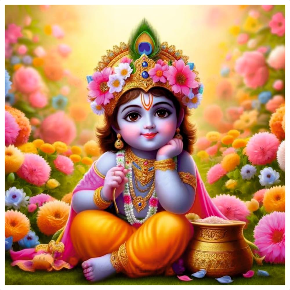 Decals Creation Bule Krishna Flower Mukut Wall Poster For Living Room, Kids Room, Office (Size - 41CM X 41CM) (B0CY9T44RR) Amazon Price History, Amazon Price Tracker