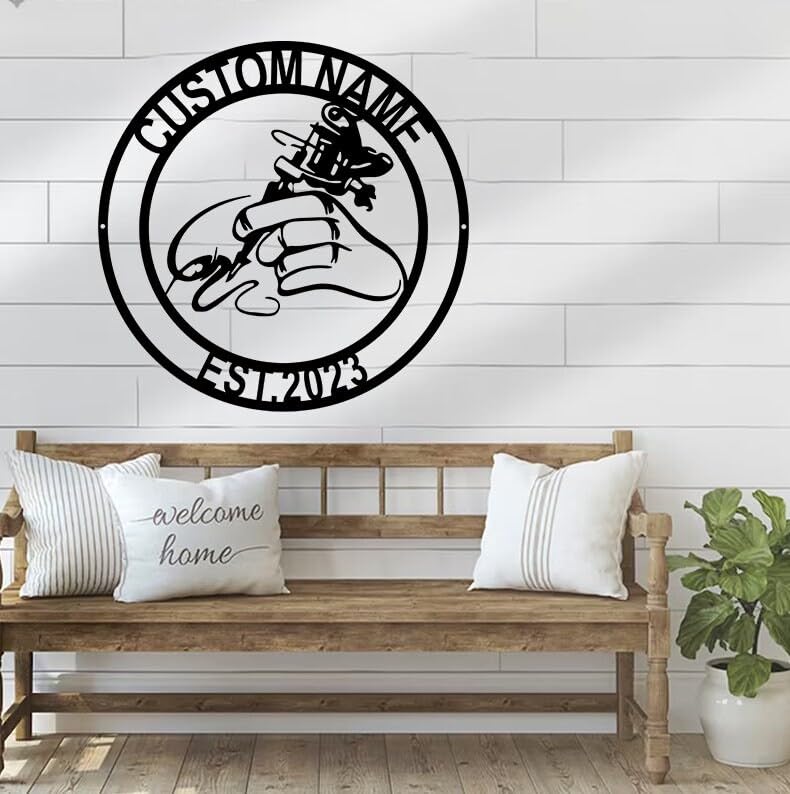 Personalized Tattoo Machine Metal Sign, Tattoo Artist Gift,Tattoo Machine Metal Wall Art, Custom Tattoo Shop Decor, Tattoo Studio Wall Decor, Metal Art, Housewarming Gift, Home Décor