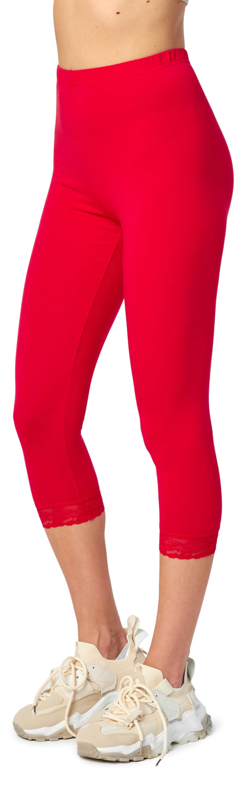 Merry Style Damen Capri Leggings 3/4 aus Baumwolle mit Spitze Bequeme und blickdichte Leggings Damen MS10-224