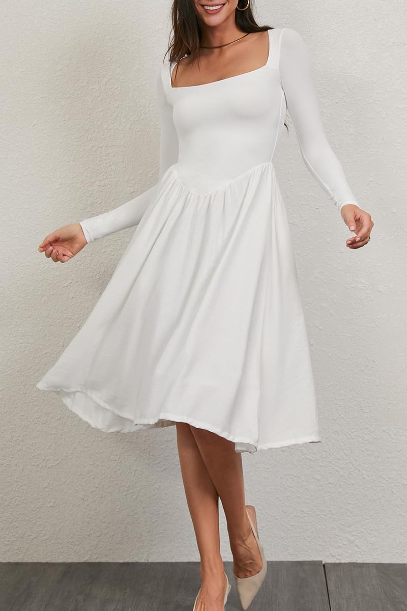 CHYRII Women Spring Fashion 2025 Square Neck Long Sleeve Casual A-Line Midi Dress - Image 3