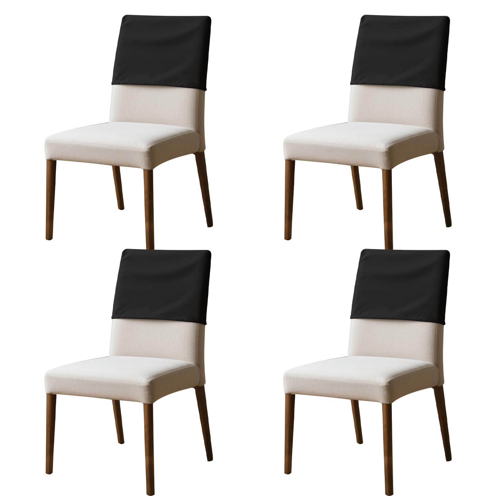 Esszimmerstuhl-Rückenbezüge, elastisch, Polyester, wasserdicht, staubdicht, waschbar, abnehmbarer Schutz für Bankett, Küche, Party, Hotel (klein, schwarz), 4 Stück