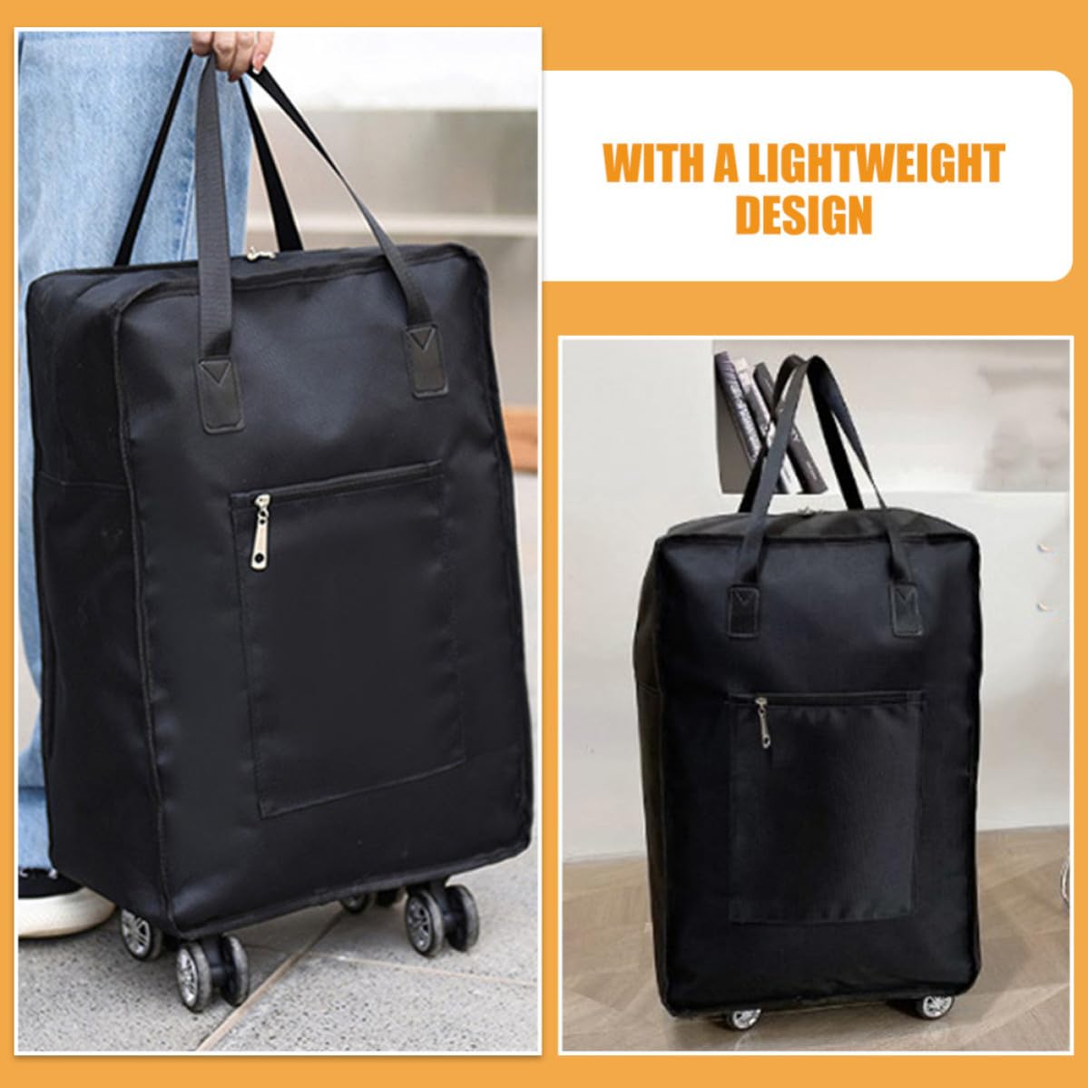 GALPADA Bolsa de Viaje Plegable para Fácil Transporte en Tela Oxford de Gran Capacidad Negra Diseño Compacto y Ruedas Multidireccionales en Viajes