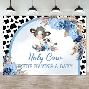 Cow Baby Shower Backdrop Banner Blue Baby Shower Decorations For Boy...