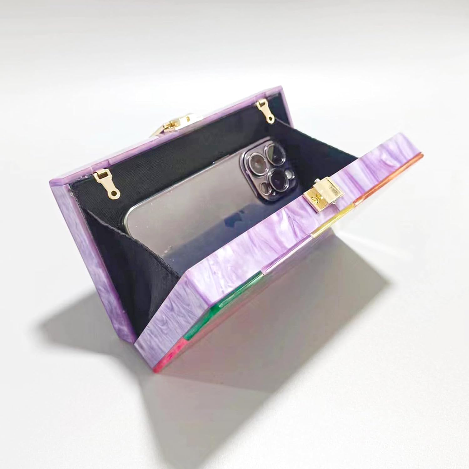 Acrylic Evening Bag, Clutch Purses for Women, Colorful Geometry Motifs Crossbody Bag for Wedding Party(Style 1) - Image 6