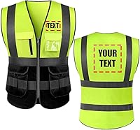 Vista 1 de Añade tu nombre y texto en el chaleco de seguridad reflectante de alta visibilidad Clase 2 ANSI, personaliza tu texto, ropa de trabajo, 5 bolsillos