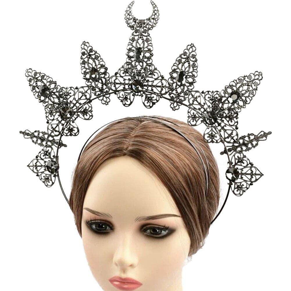 Danlai Women's Black Mary Halo Crown Headband Goddess Headpiece Tiara Crowns Bridal Wedding Halloween Headpiece For