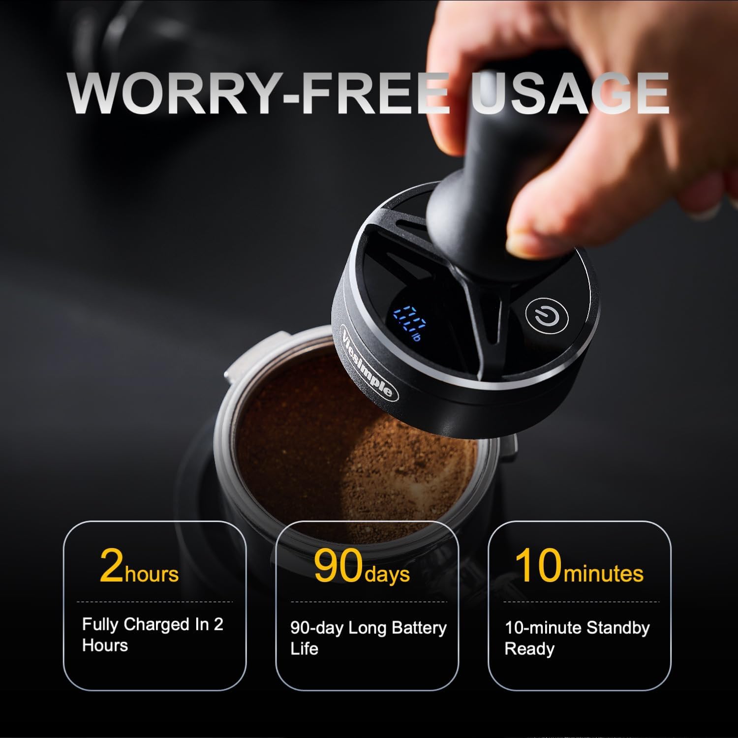 X5 Pro Smart Espresso Tamper - 53mm, 25-35lb Adjustable Pressure for Home Baristas & Cafes, Rechargeable with Anti-Skew Design, 1000+ Tamps per Charge, Walnut Handle