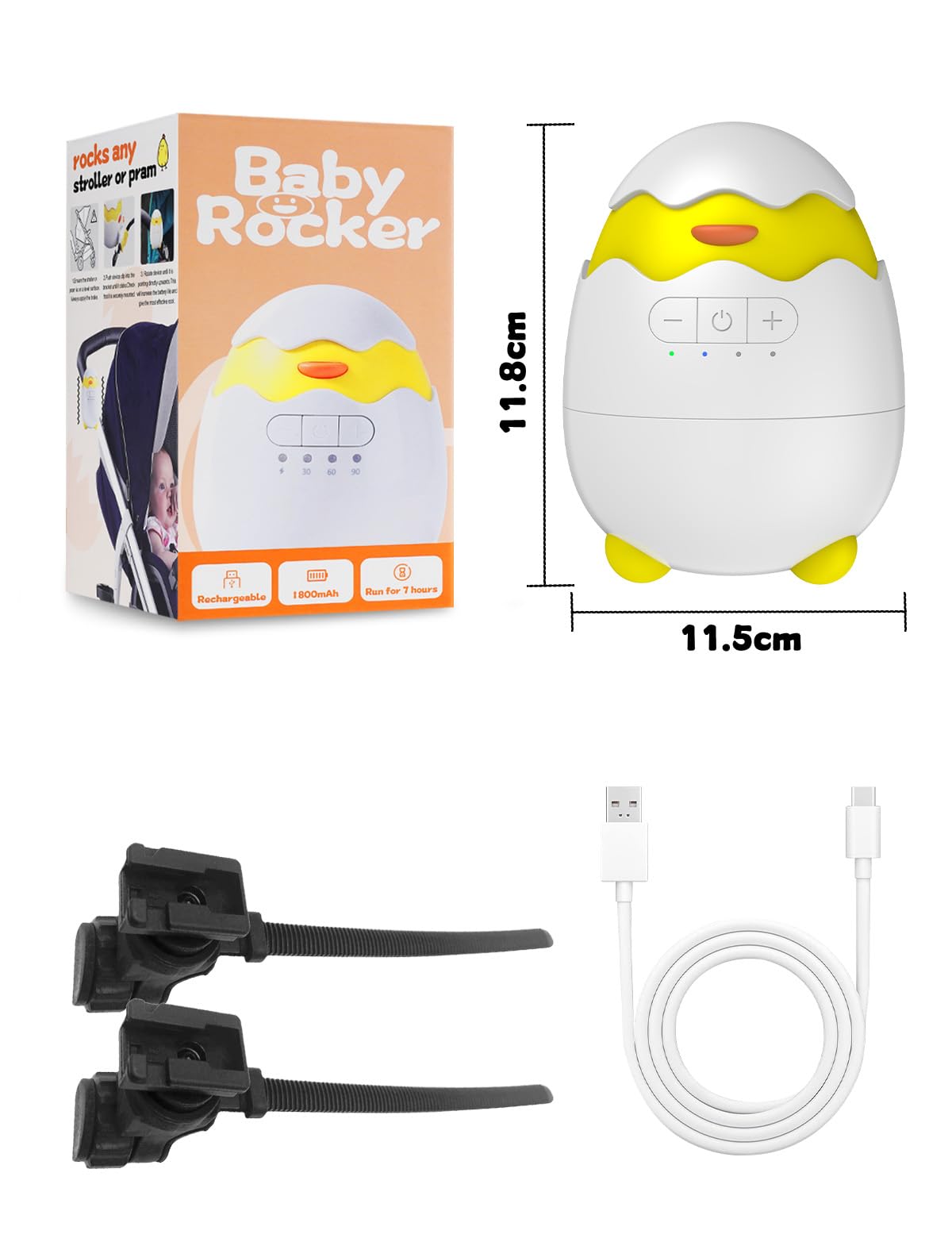 Baby Rocker, Mecedora automática para Cochecito - Mecedora suave, temporizador de 30/60/90 minutos, carga USB-C, 3 ajustes de intensidad - Apta para cochecitos