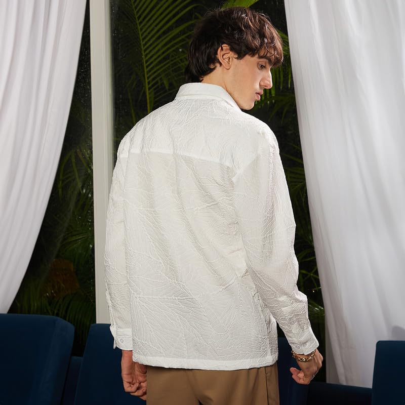 Image of CAHOOT Men's Multitrack Striped Oversized Shirt for Casual Wear | Spread Collar | Long Sleeve | Button Closure | Oversized Shirt Crafted with Comfort Fit for Everyday Wear